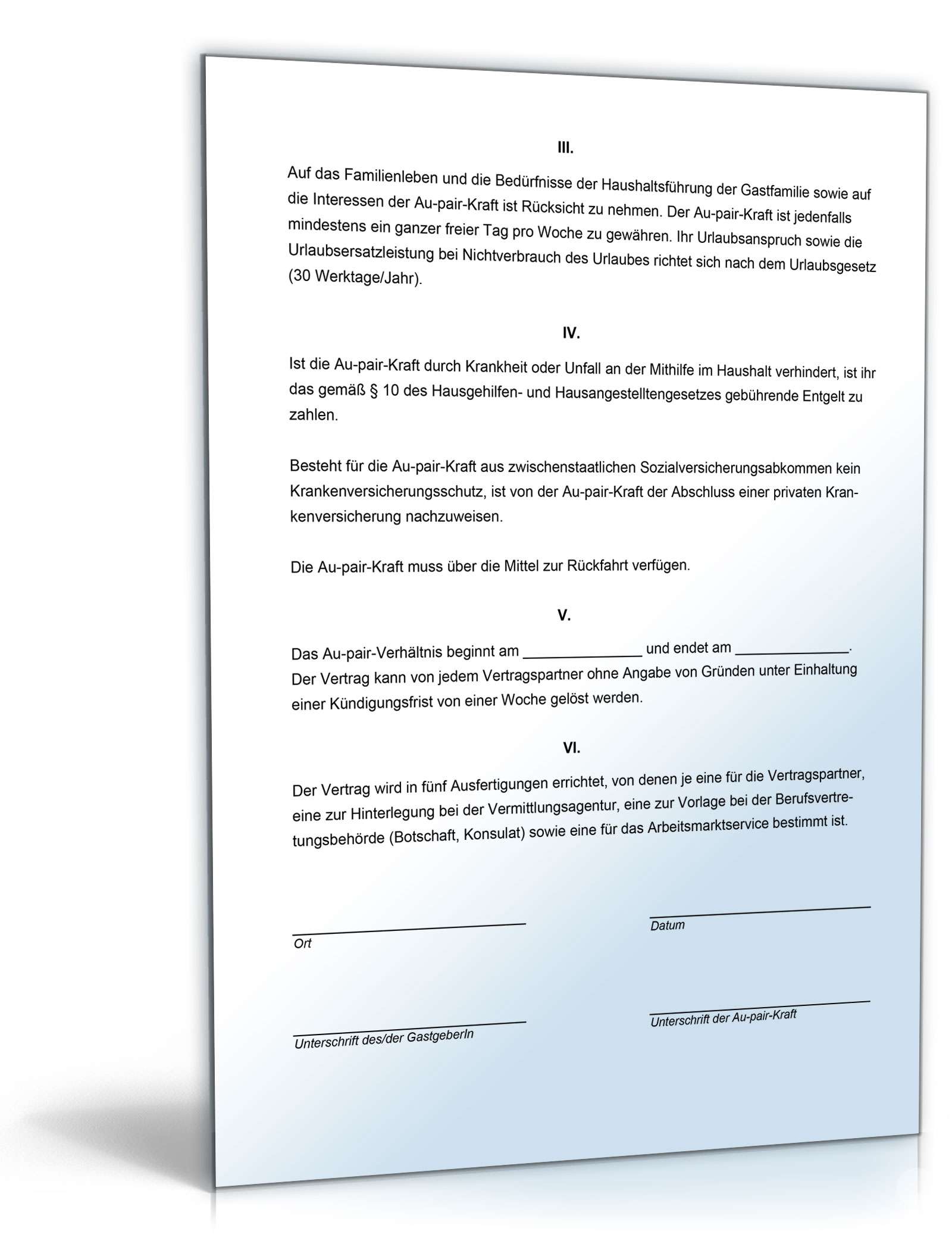 Au-pair-Vertrag PDF. Seite: 2