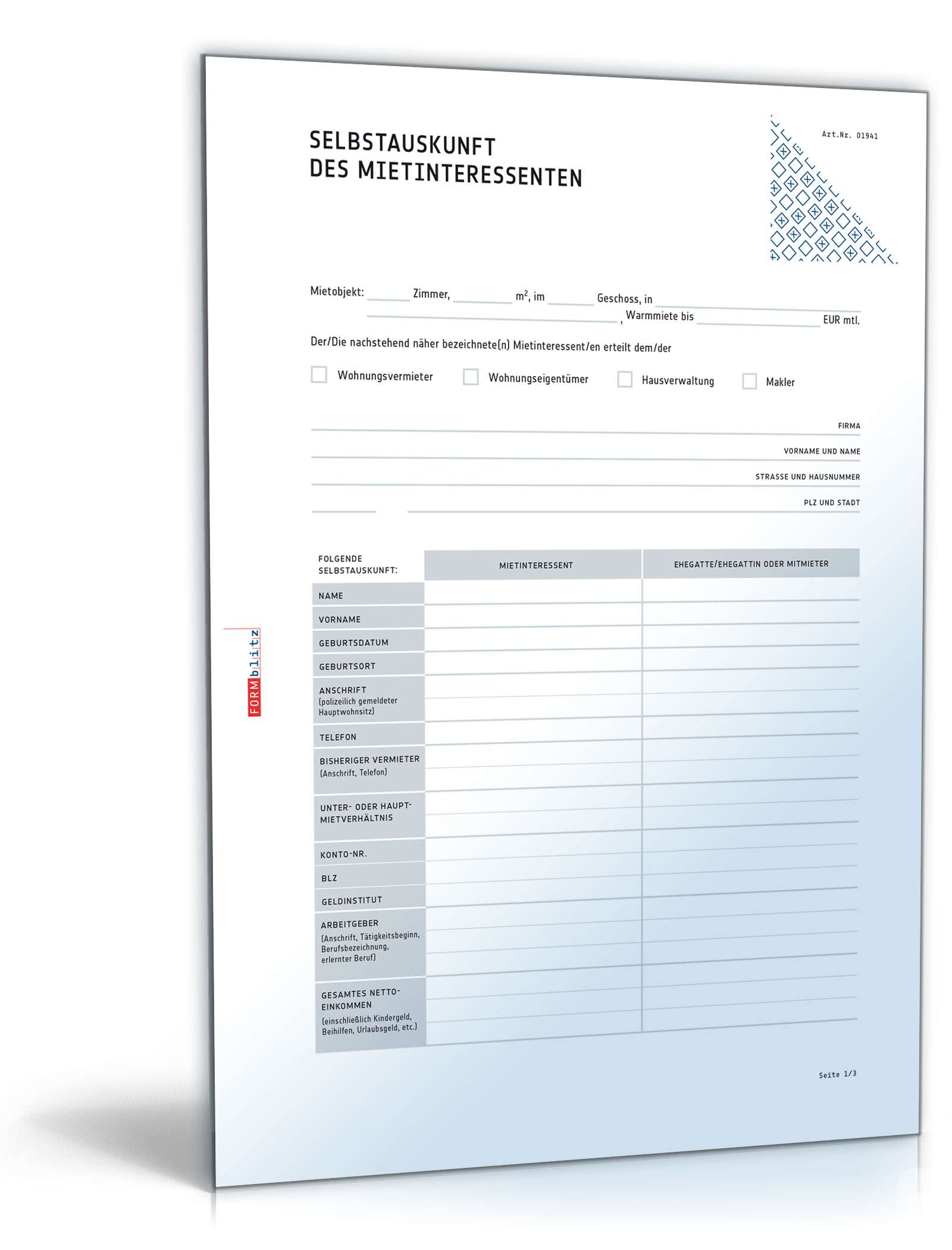 Selbstauskunft eines Mietinteressenten PDF