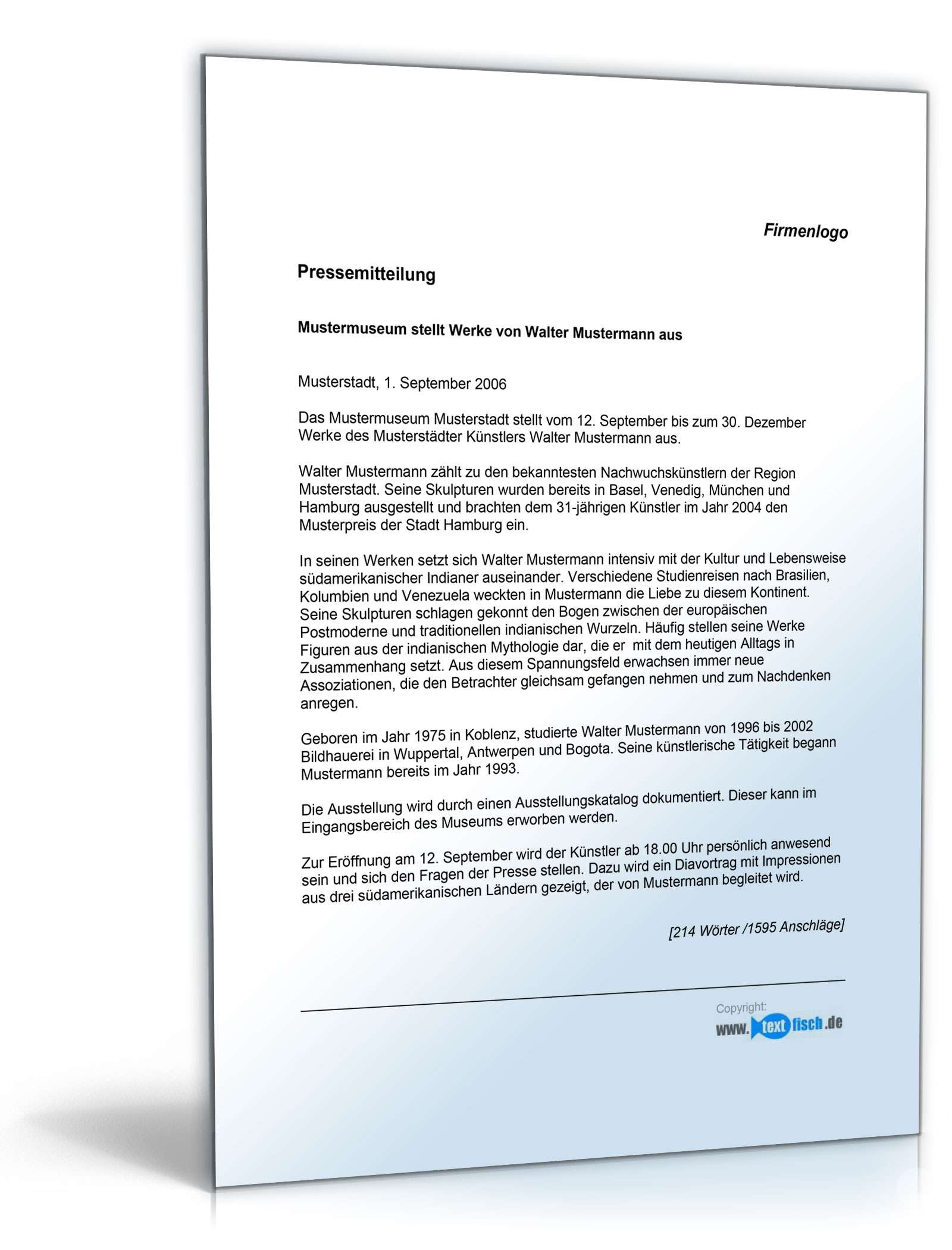 Pressemitteilung über neue Ausstellung (Museum)