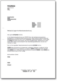 Widerspruch gegen die Nebenkostenabrechnung Word