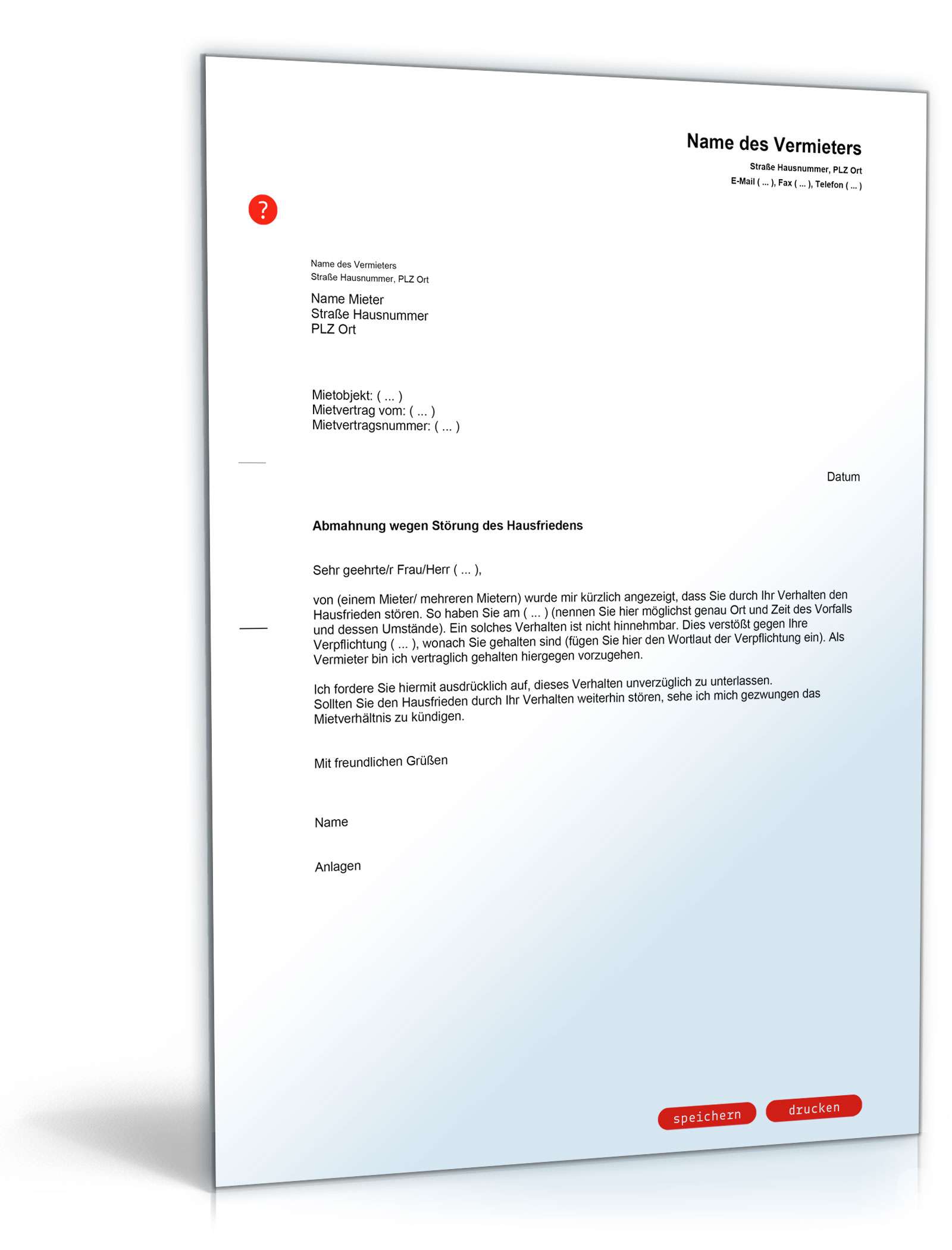 Abmahnung wegen Störung des Hausfriedens PDF