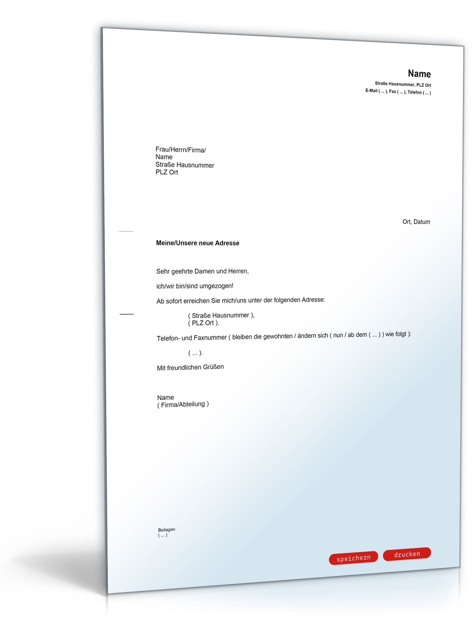 Mitteilung über Änderung der bisherigen Anschrift PDF