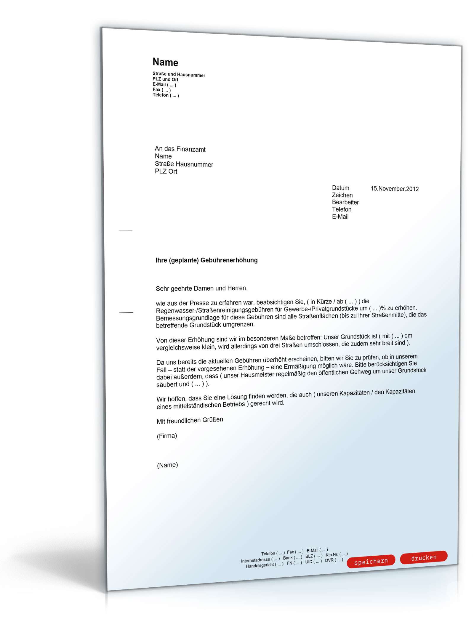 Beschwerde wegen zu hoher Straßenreinigungsgebühren PDF