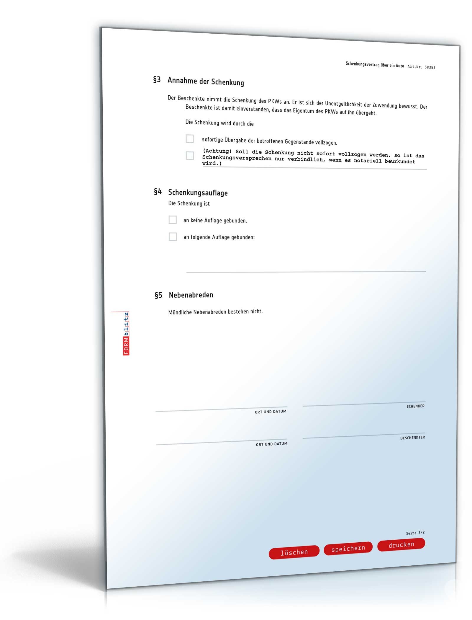 Schenkungsvertrag über ein Auto PDF. Seite: 2