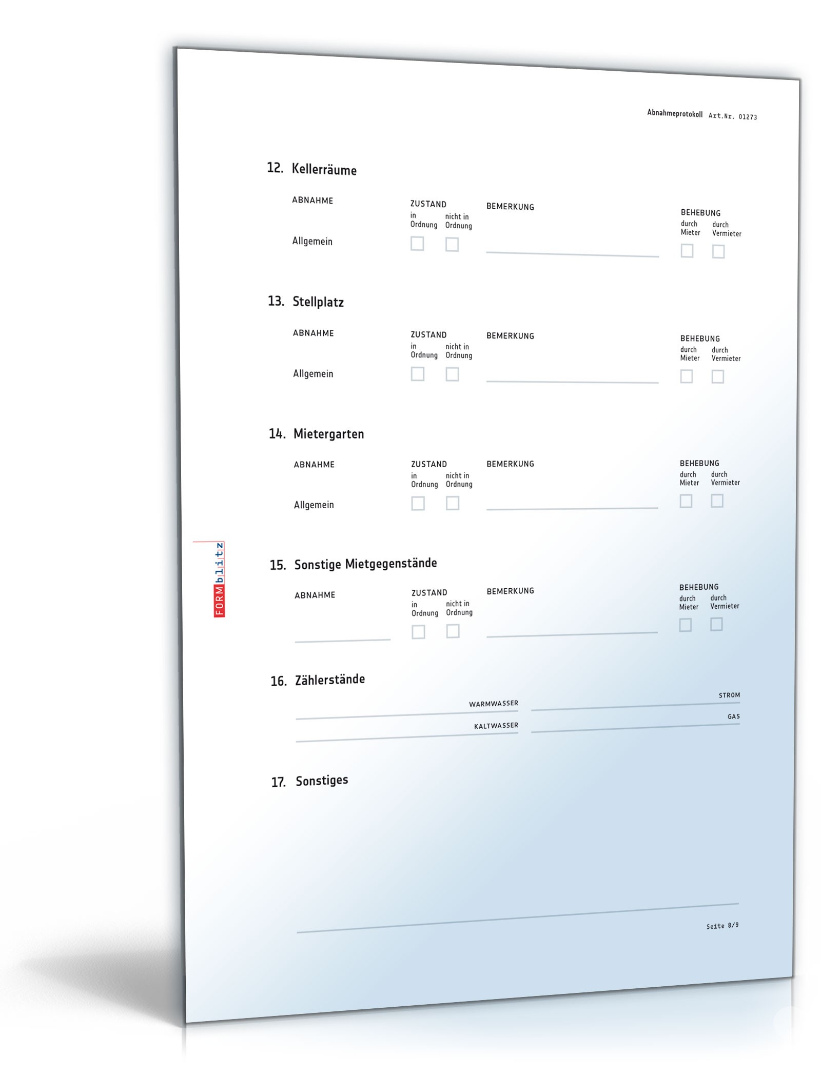 Abnahmeprotokoll bei der Übergabe einer Wohnung PDF. Seite: 8