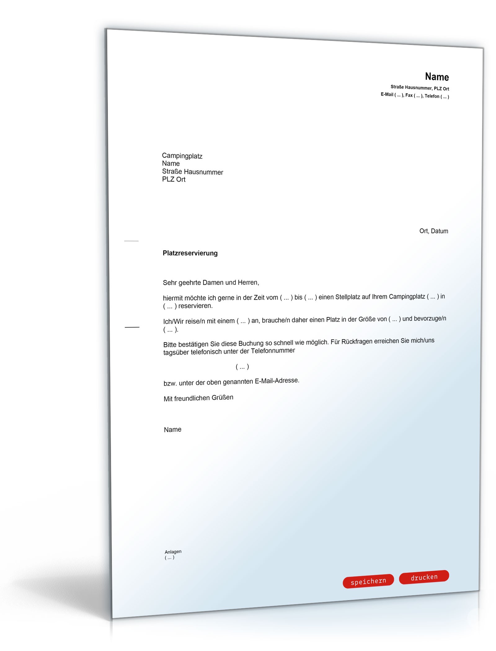 Reservierung eines Campingplatzes PDF