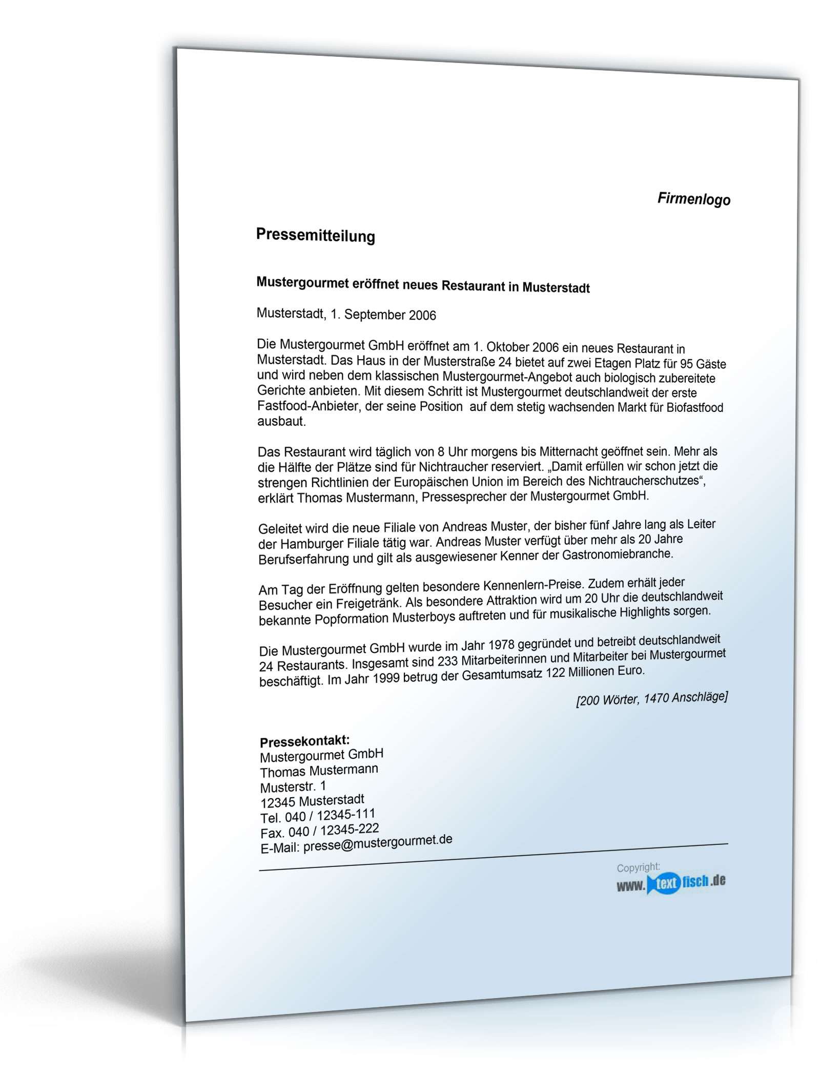 Pressemitteilung über die Eröffnung einer Filiale (Restaurantkette) PDF