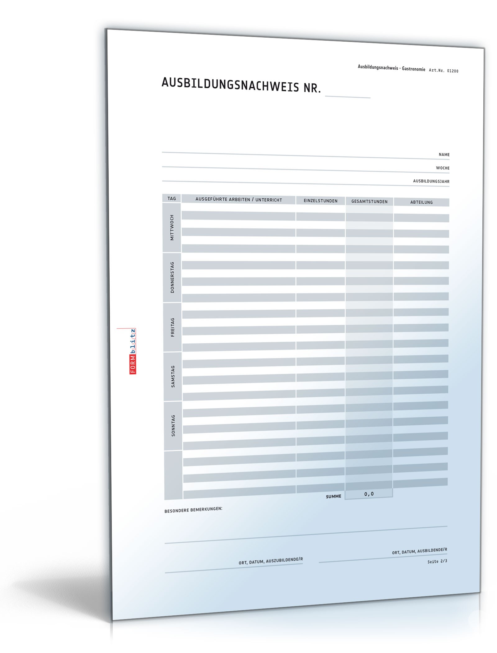 Ausbildungsnachweis für gastronomische Betriebe PDF. Seite: 2
