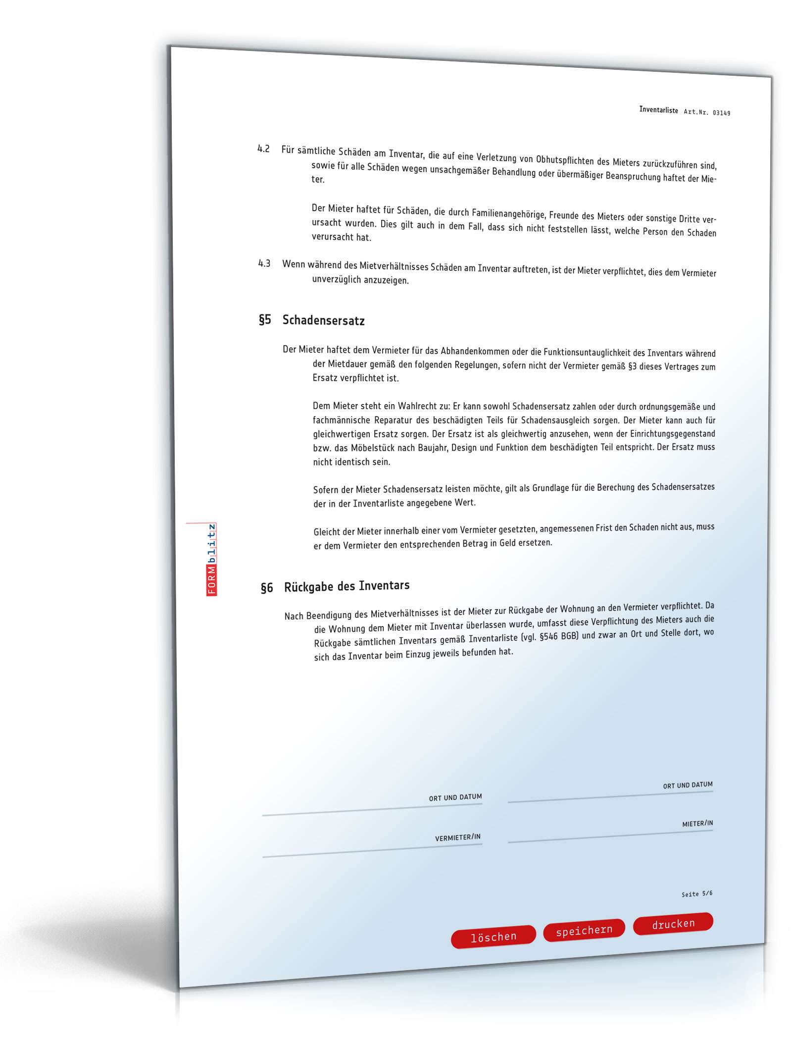 Inventarliste als Anhang zum Mietvertrag PDF. Seite: 5