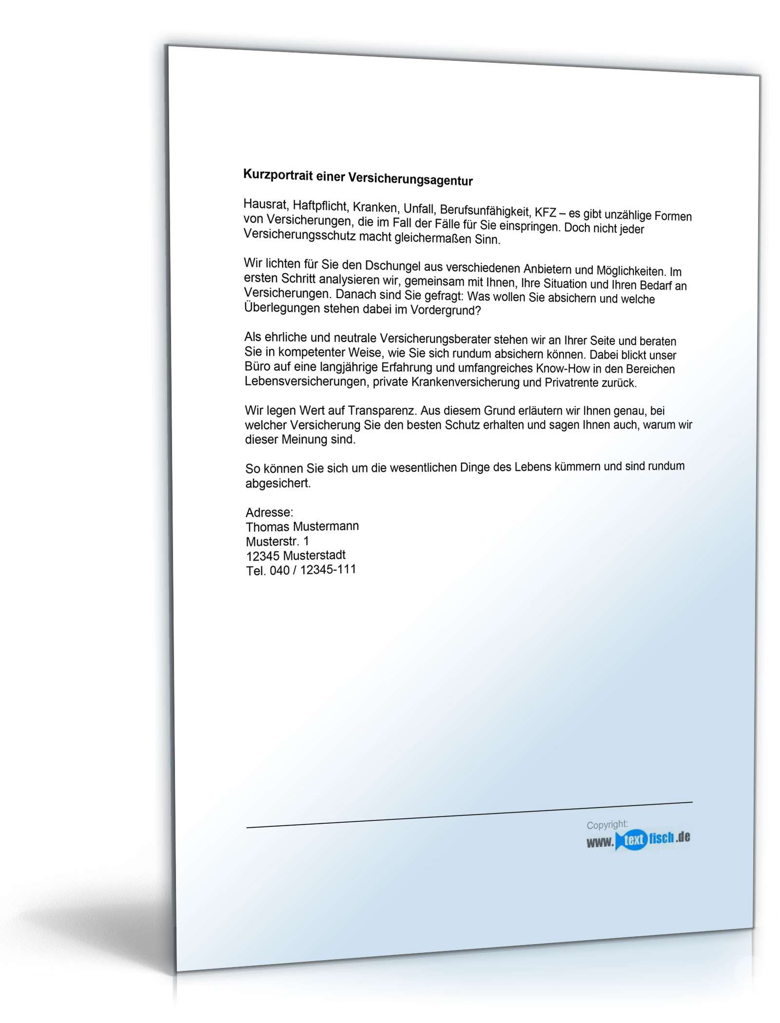 Werbetext für eine Versicherunsagentur