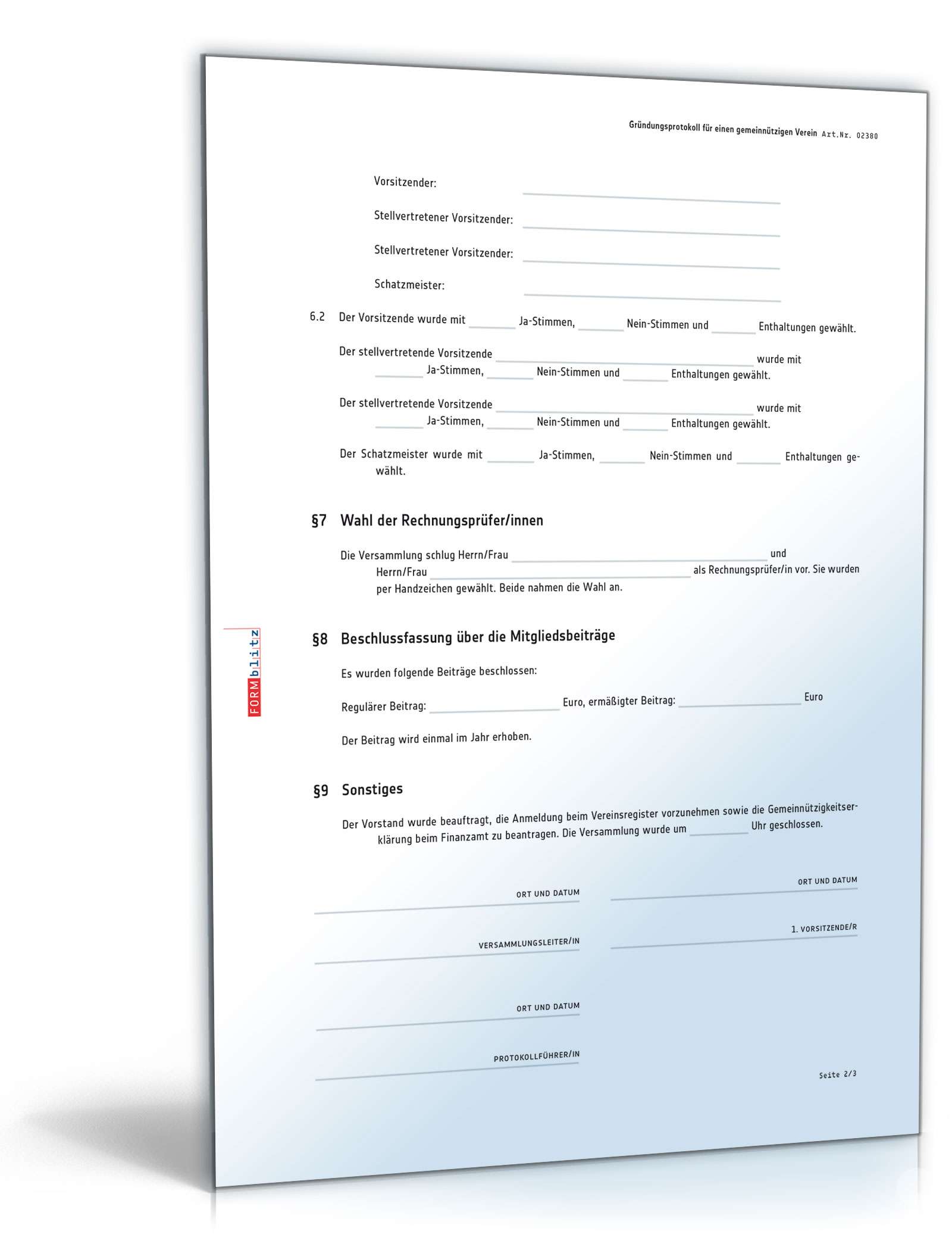 Gründungsprotokoll für einen gemeinnützigen Verein PDF. Seite: 2