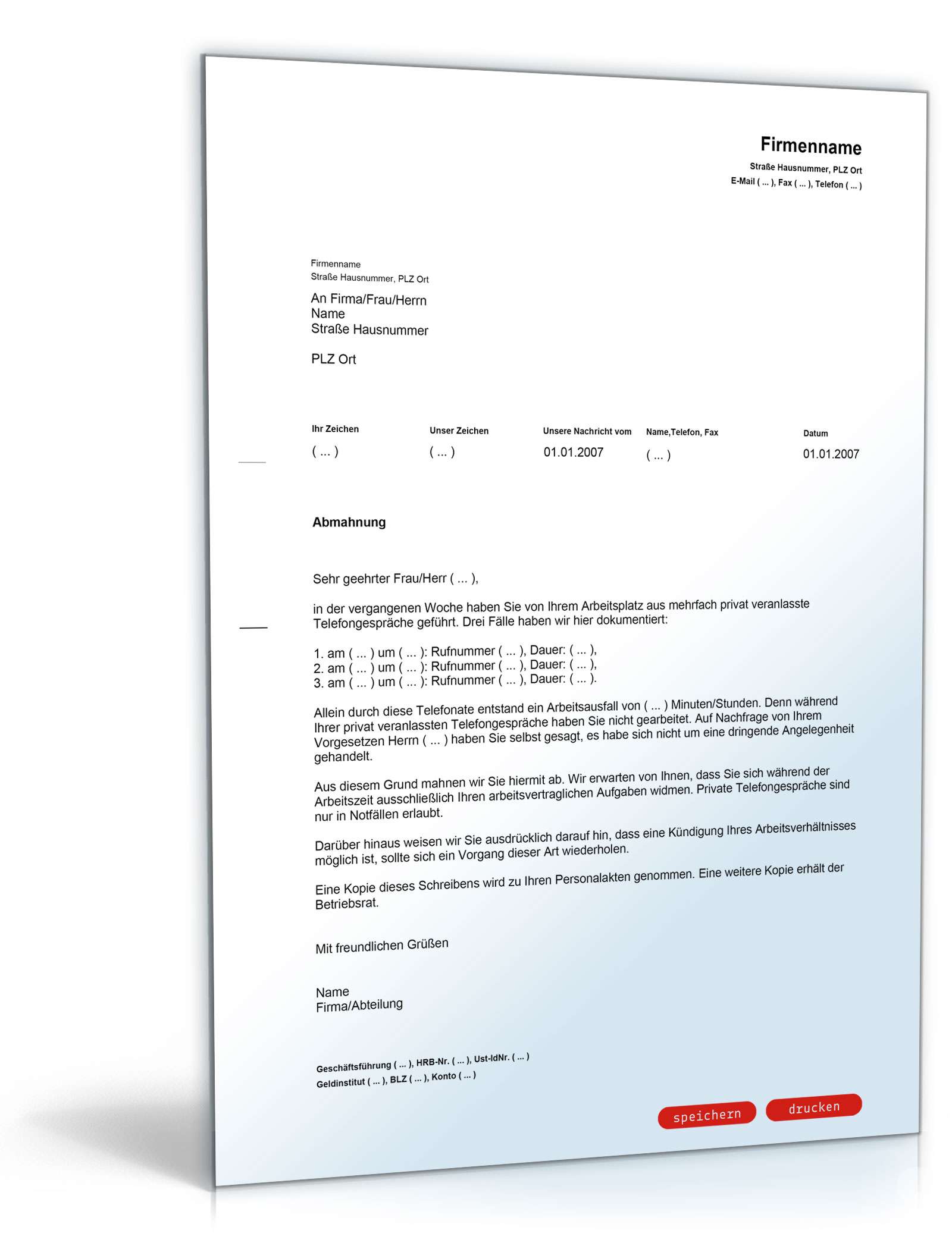 Abmahnung wegen privater Telefongespräche PDF