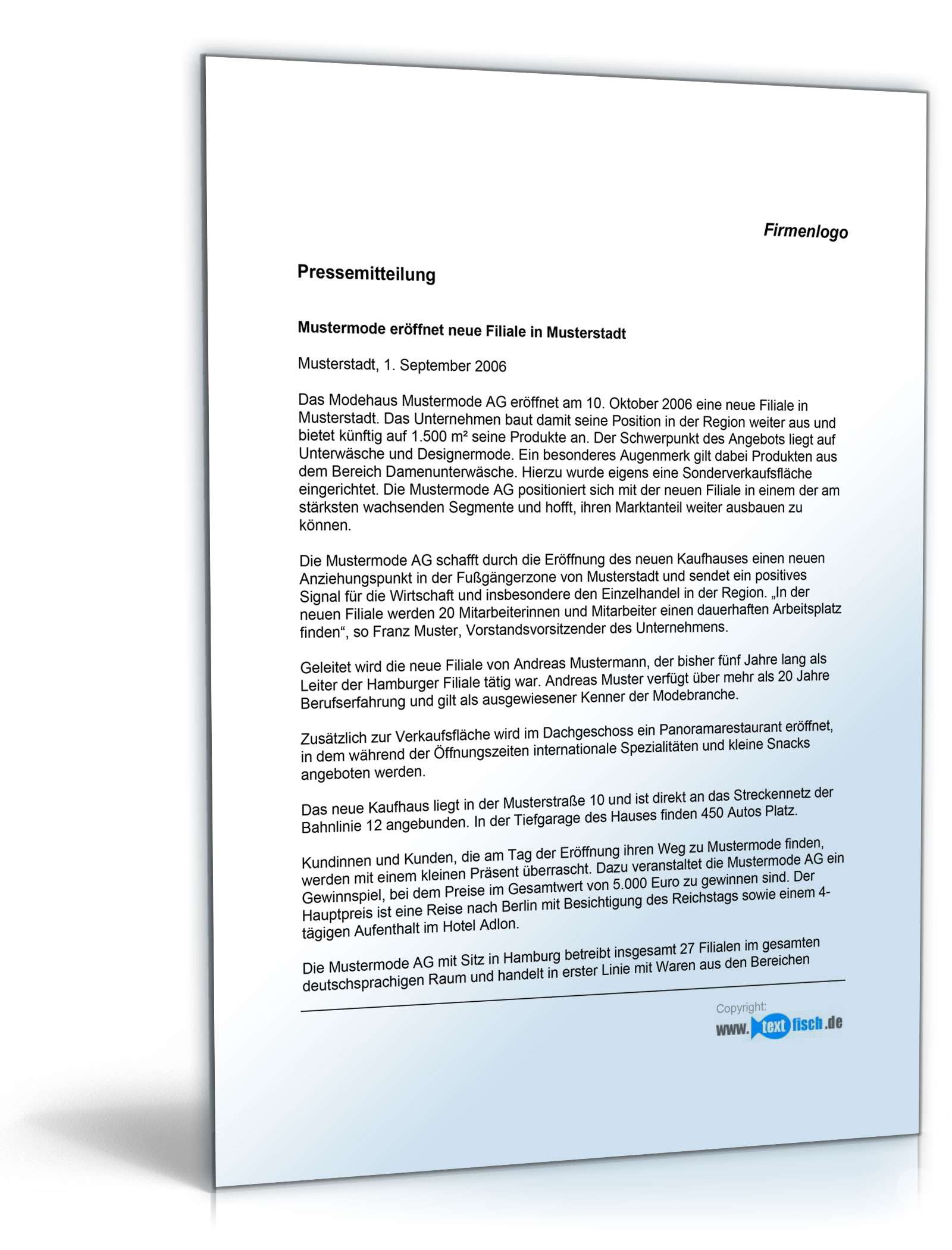 Pressemitteilung über die Eröffnung einer Filiale (Bekleidungsgeschäft) PDF