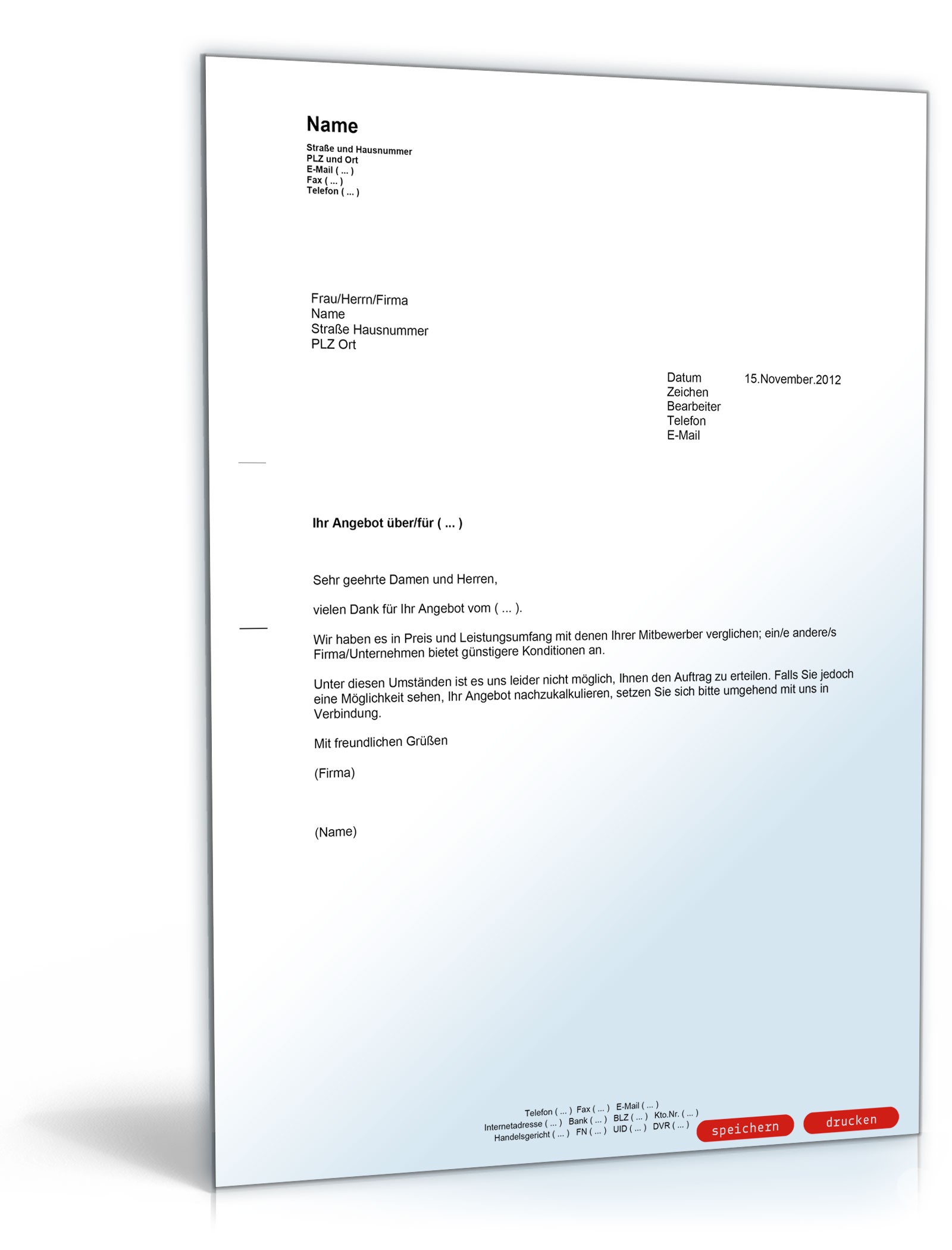 Absage eines Angebotes wegen eines günstigeren Mitbewerbers PDF