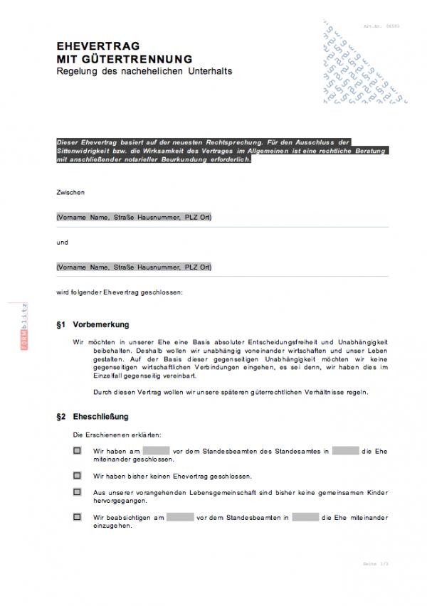 Ehevertrag mit Gütertrennung Word. Seite: 2