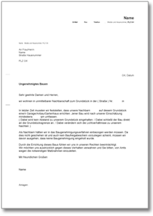 Anzeige einer ungenehmigten Bautätigkeit  Word