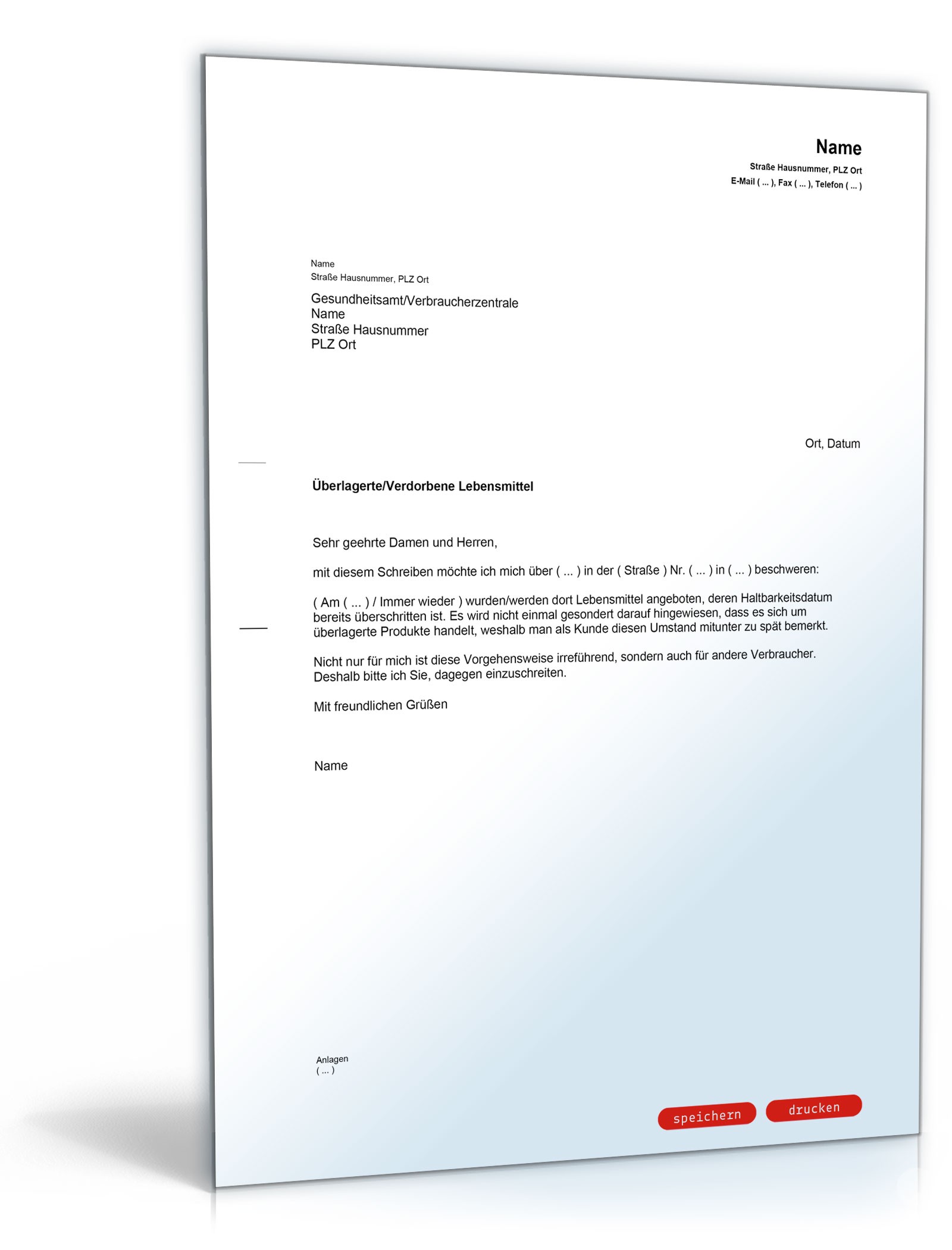 Beschwerde bei einer Gesundheitsbehörde PDF