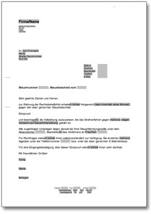 Beschwerde gegen einen Steuerbescheid Word