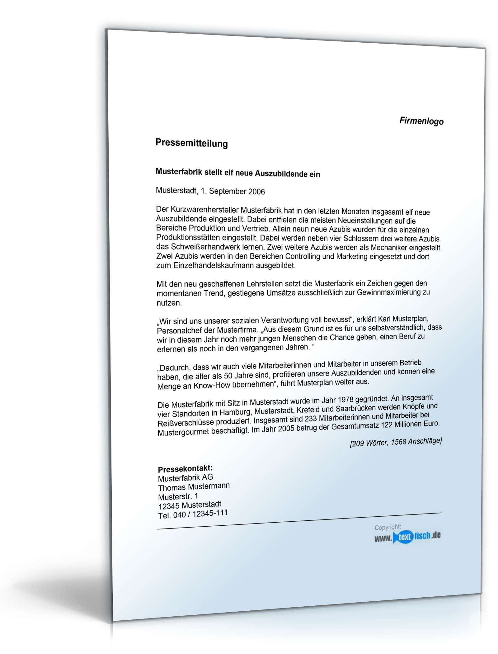 Pressemitteilung über Bereitstellung von Lehrstellen PDF