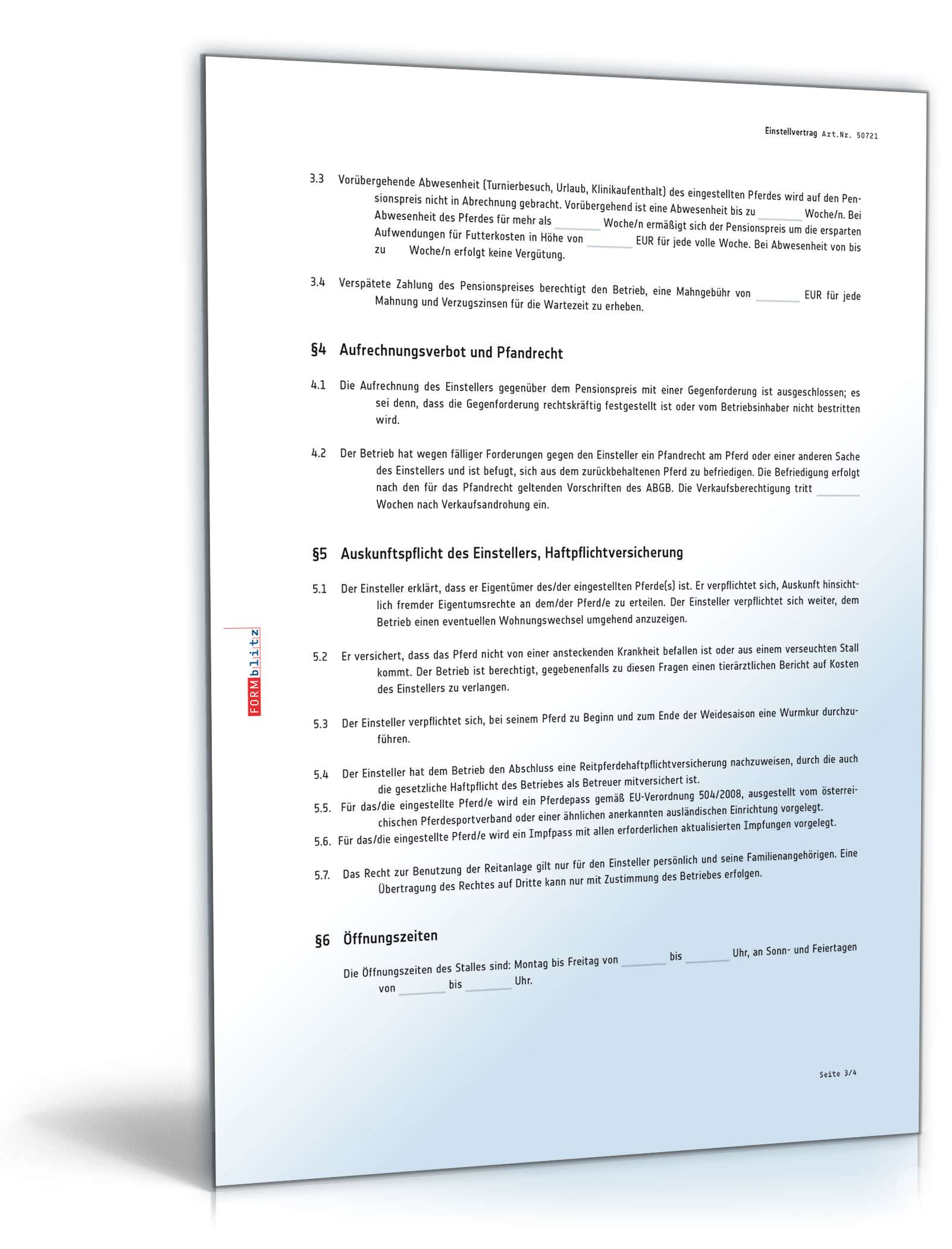 Einstellvertrag (auch: Einstallvertrag) für Pferde PDF. Seite: 3