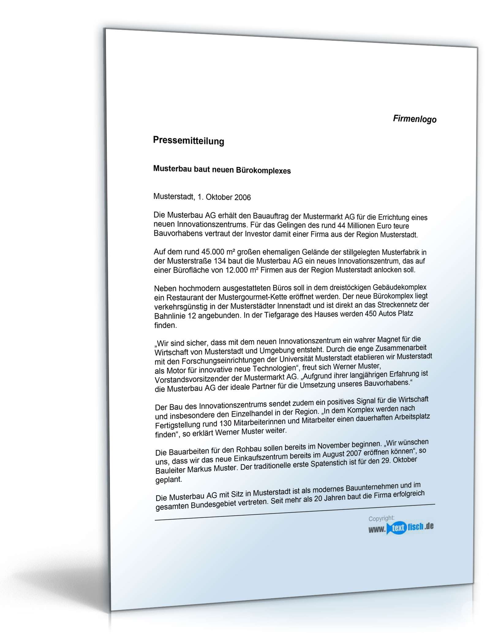 Pressemitteilung über Bau eines Bürogebäudes (Bauherr)