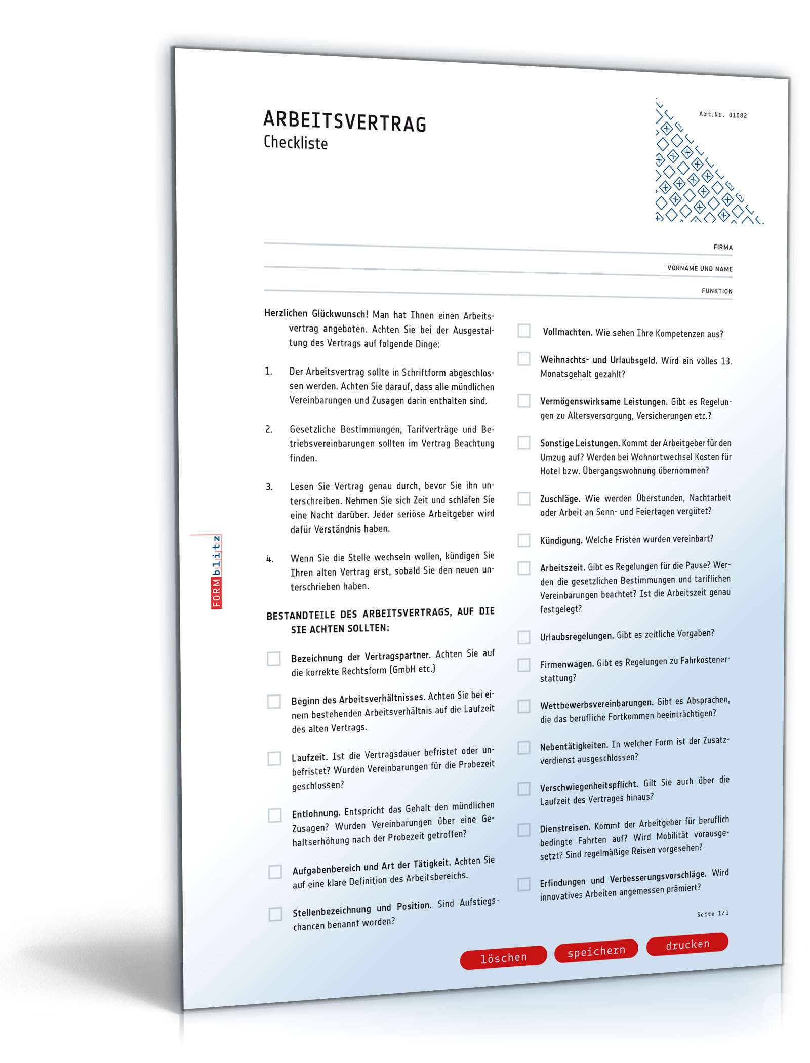 Checkliste Arbeitsvertrag PDF
