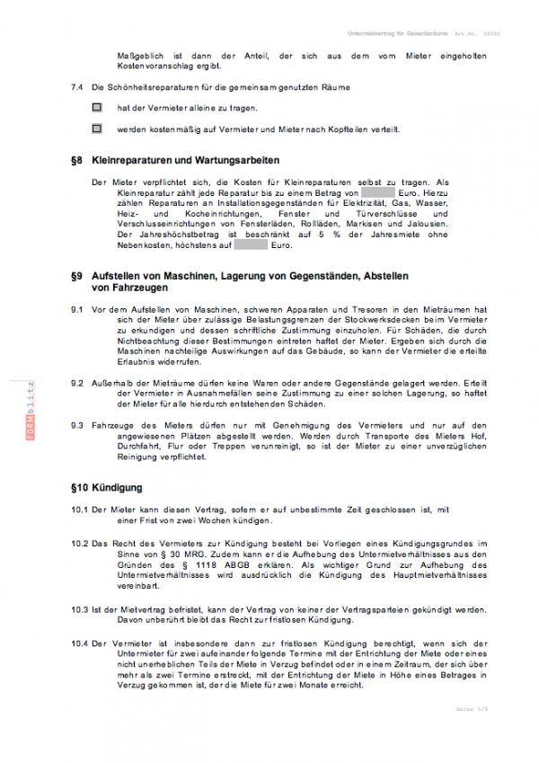 Untermietvertrag für Gewerberäume Word. Seite: 3
