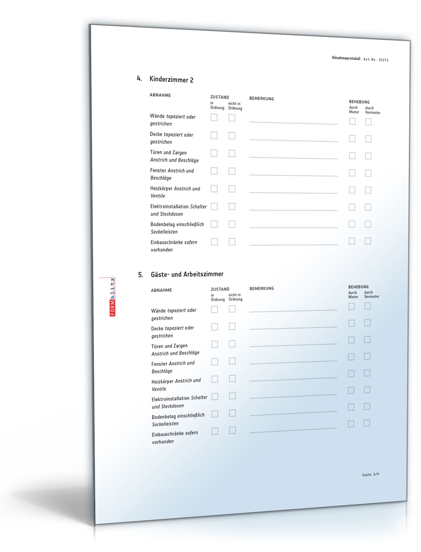 Abnahmeprotokoll bei der Übergabe einer Wohnung PDF. Seite: 3