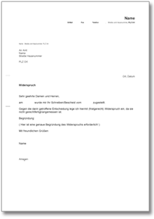 Berufung gegen die Entscheidung einer Behörde Word