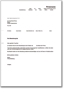 Absage an einen Bewerber ohne Vorstellungsgespräch Word