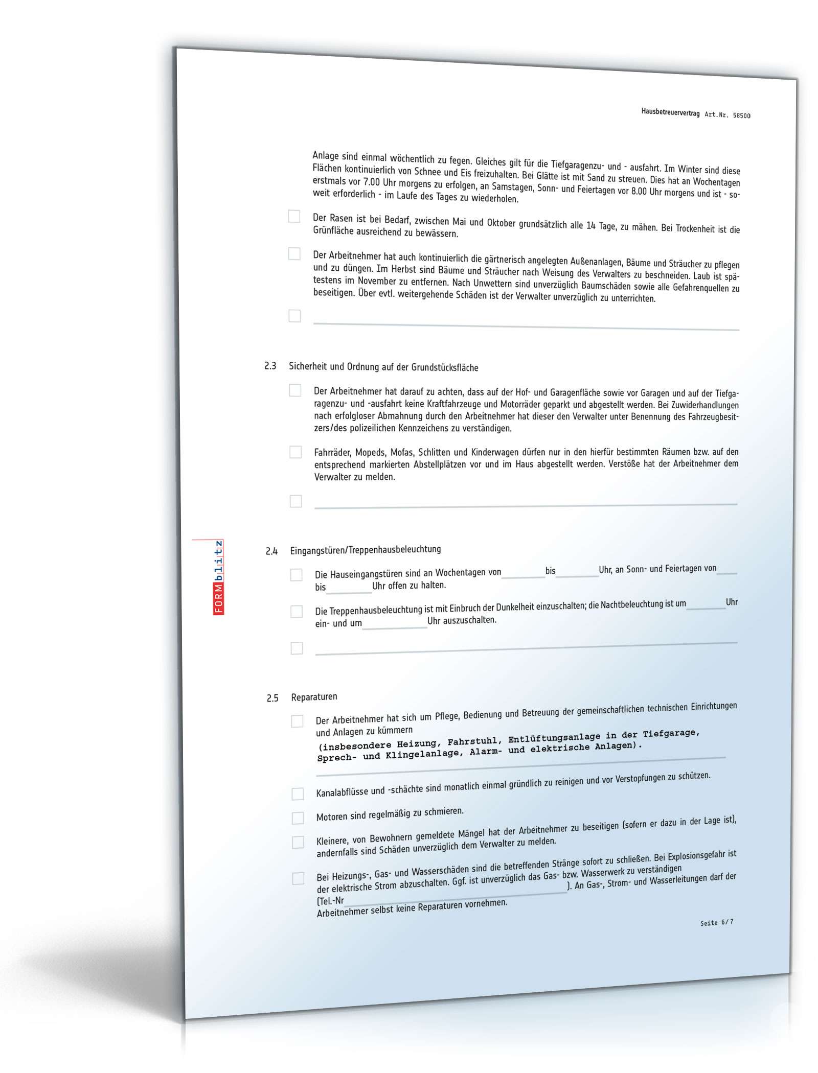 Hausbetreuervertrag PDF. Seite: 6