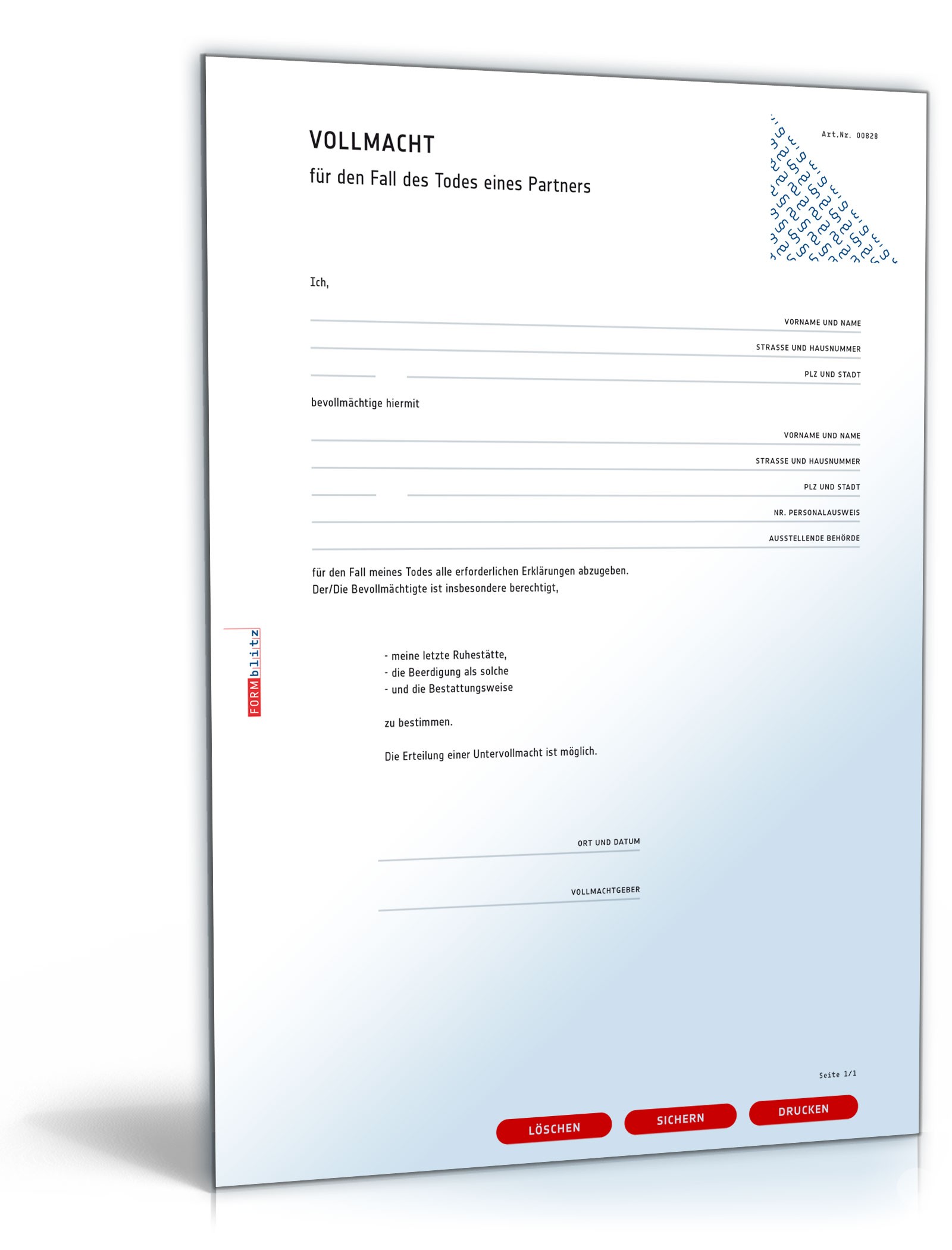 Vollmacht für den Fall des Todes eines Partners PDF