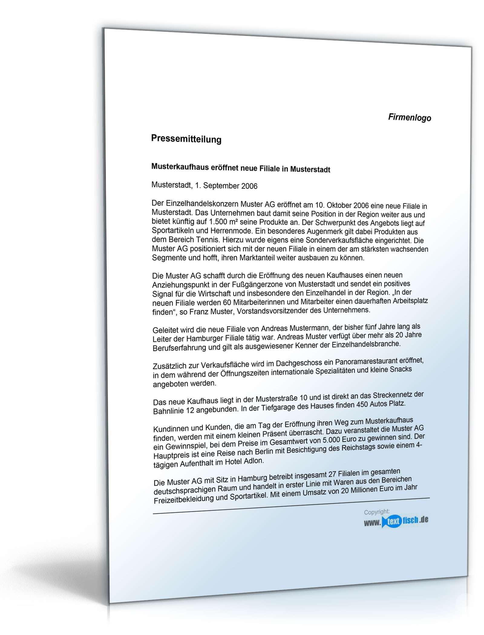 Pressemitteilung über die Eröffnung einer Filiale (Kaufhaus) PDF