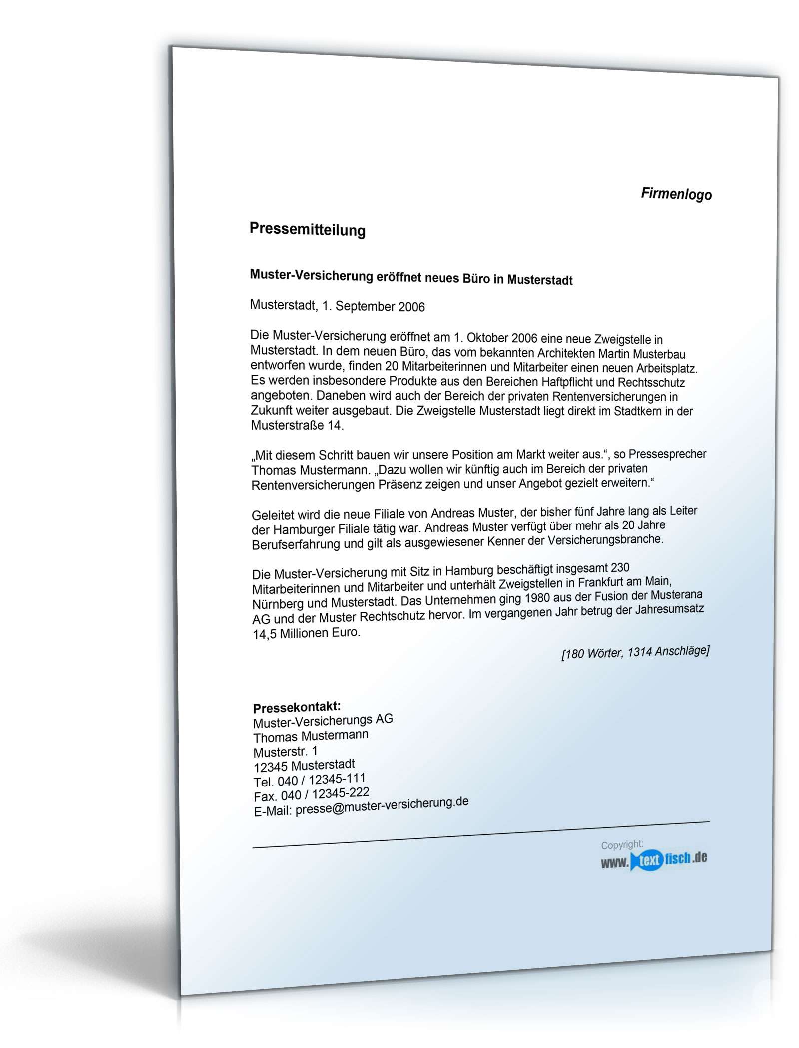 Pressemitteilung über die Eröffnung eines Versicherungsbüros PDF