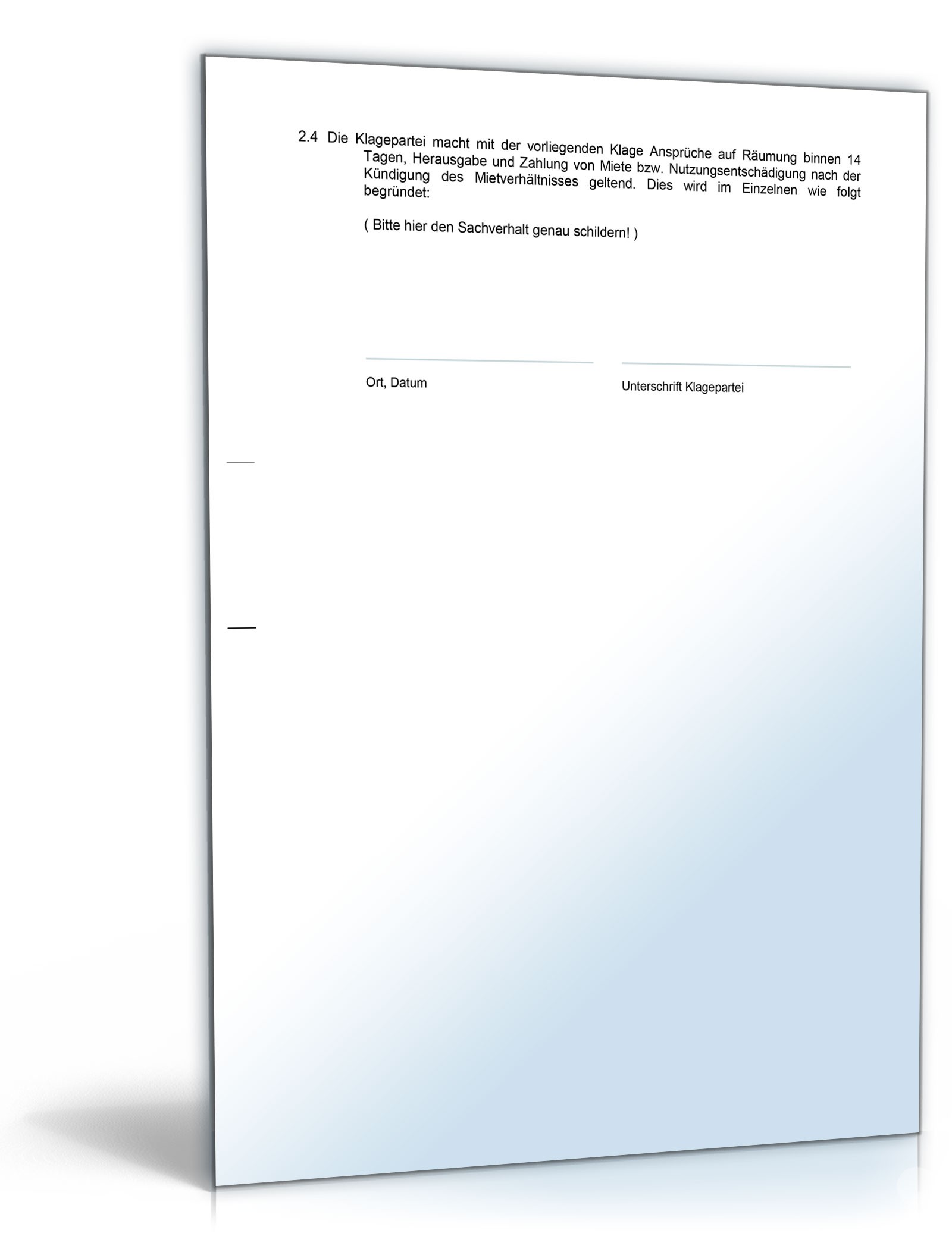Räumungsklage gegen einen Mieter Word. Seite: 3