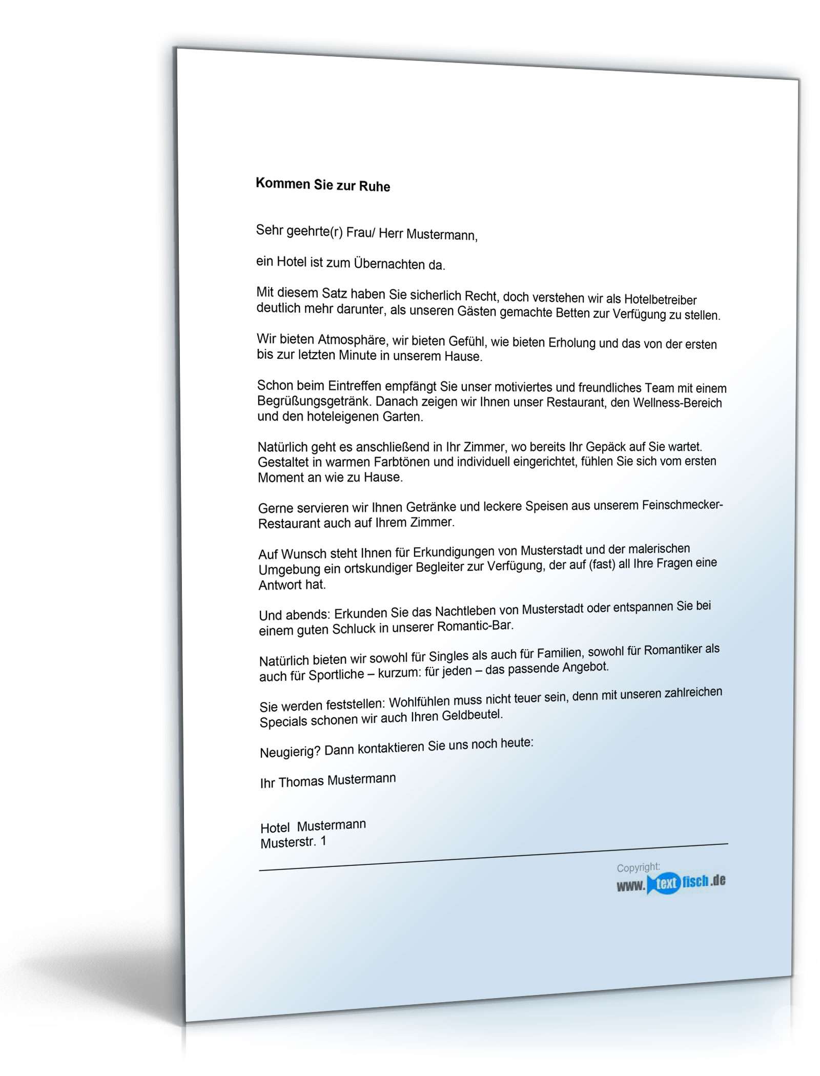 Werbebrief für ein Hotel