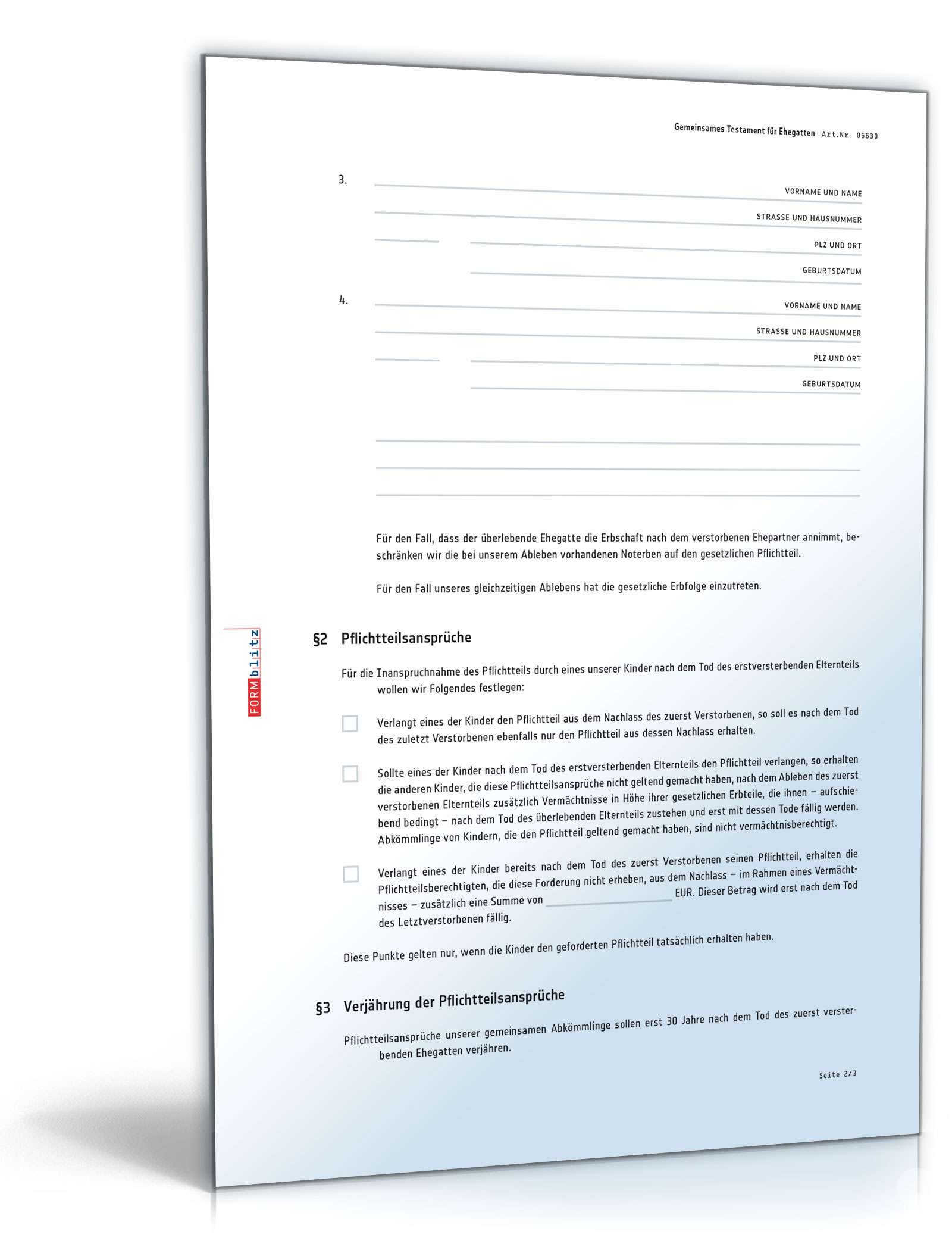 Gemeinsames Testament für Ehegatten PDF. Seite: 2