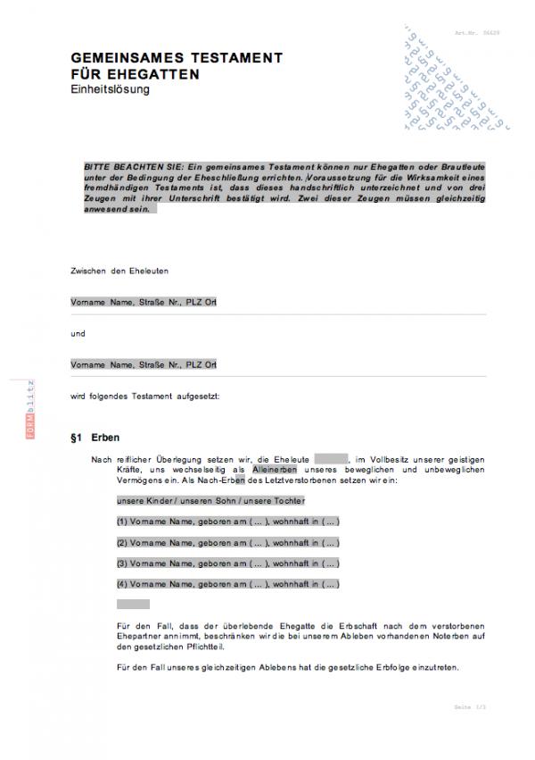 Gemeinsames Testament für Ehegatten Word. Seite: 2