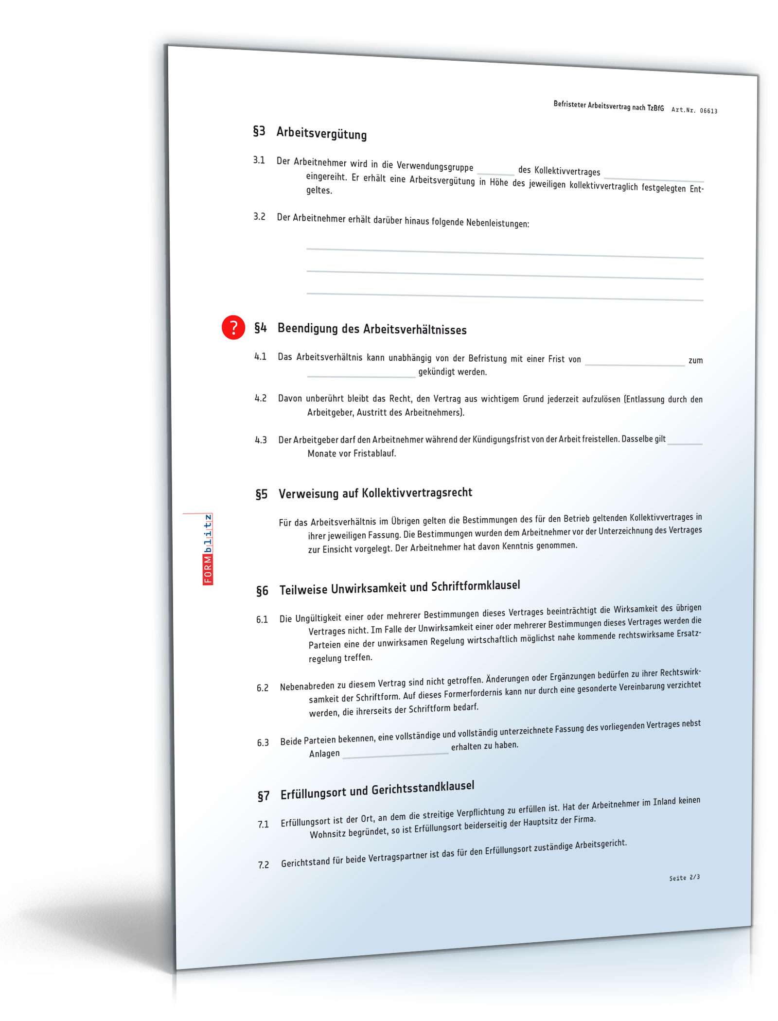 Befristeter Arbeitsvertrag PDF. Seite: 2