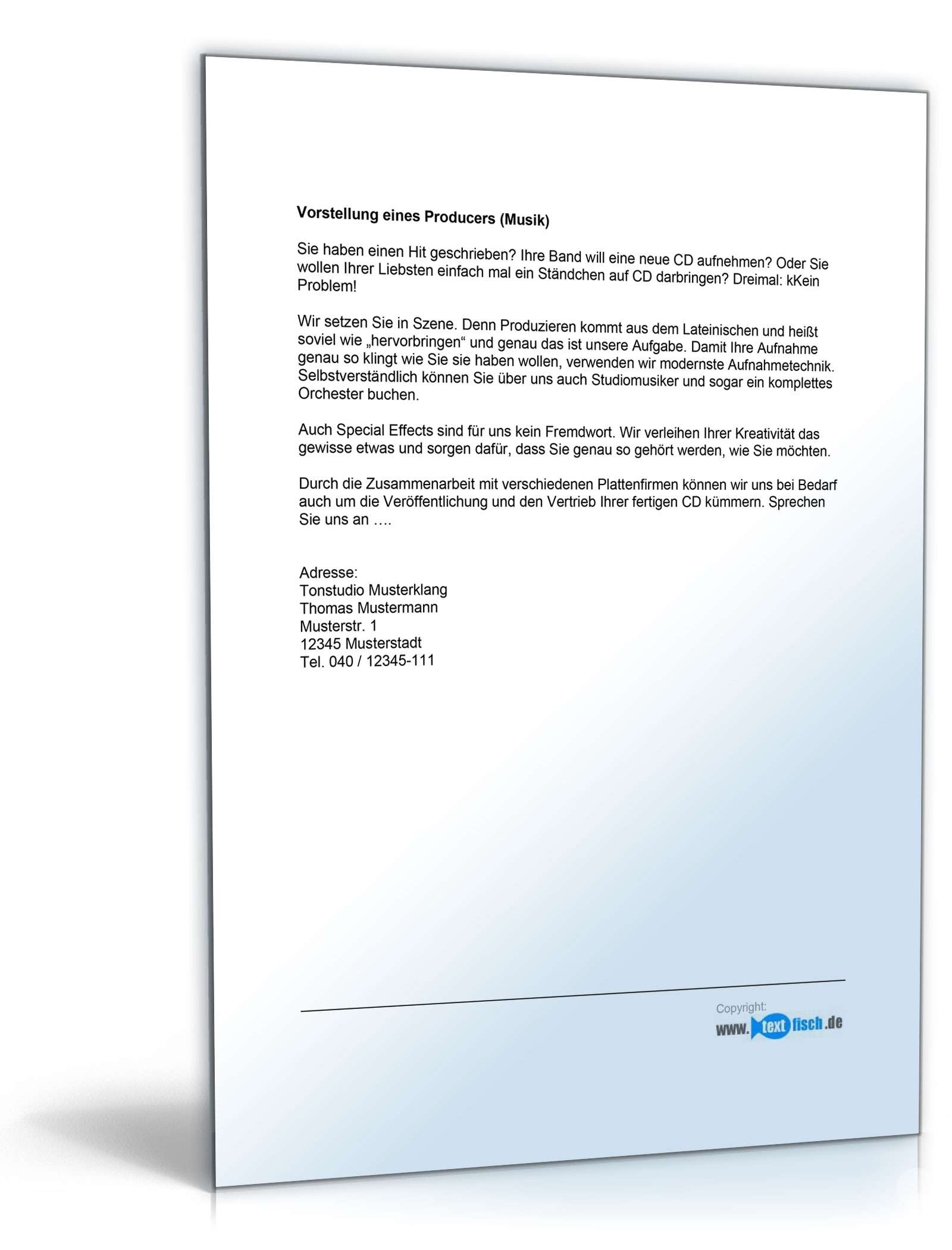 Werbetext für einen Producer