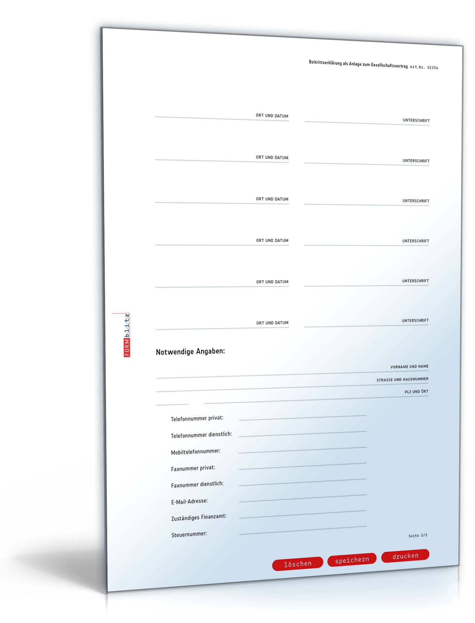 Beitrittserklärung für eine Gesellschaft PDF. Seite: 2