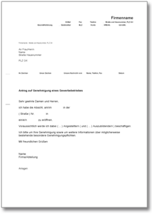 Antrag auf Genehmigung eines Gewerbebetriebes Word