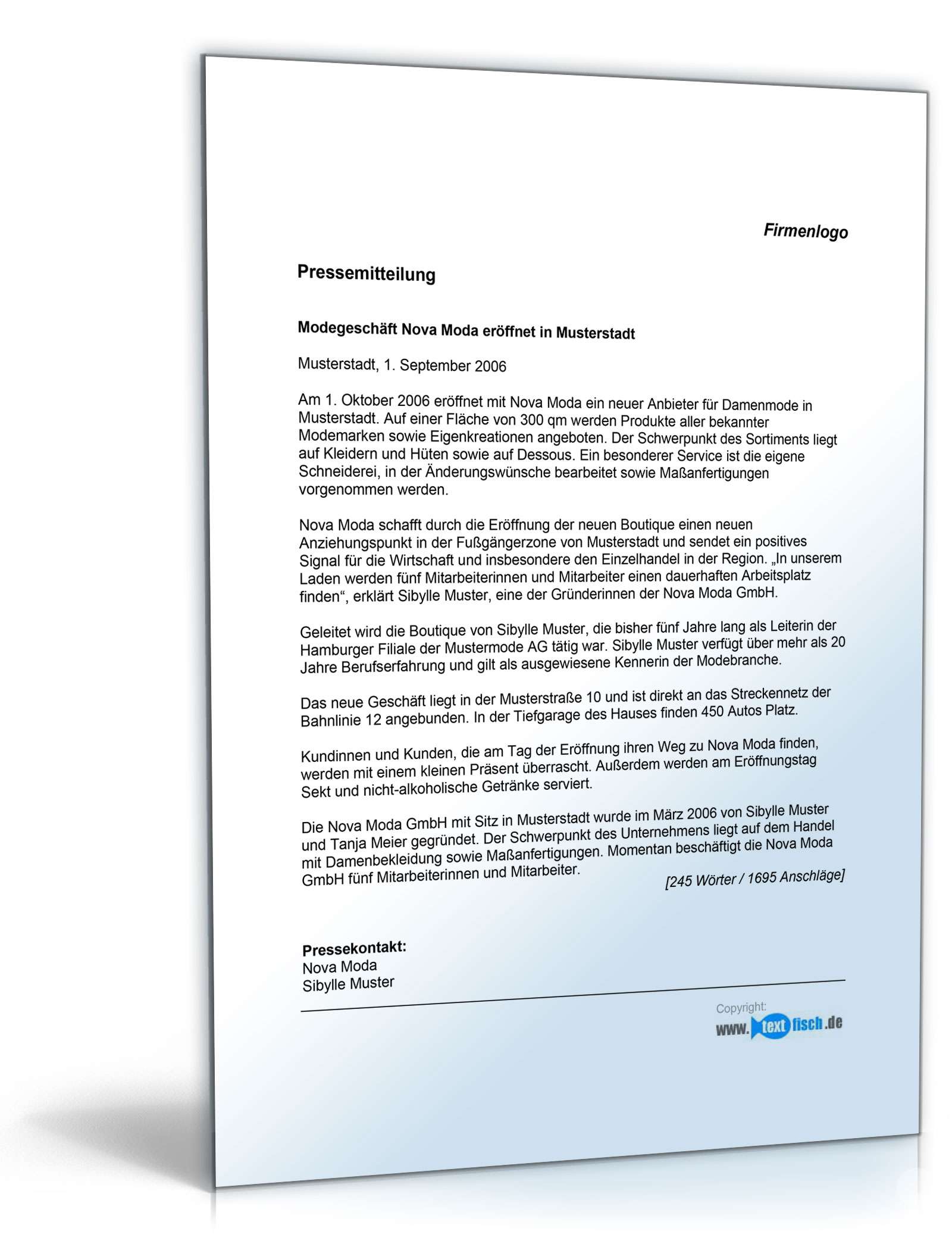 Pressemitteilung über die Eröffnung eines Bekleidungsgeschäfts PDF