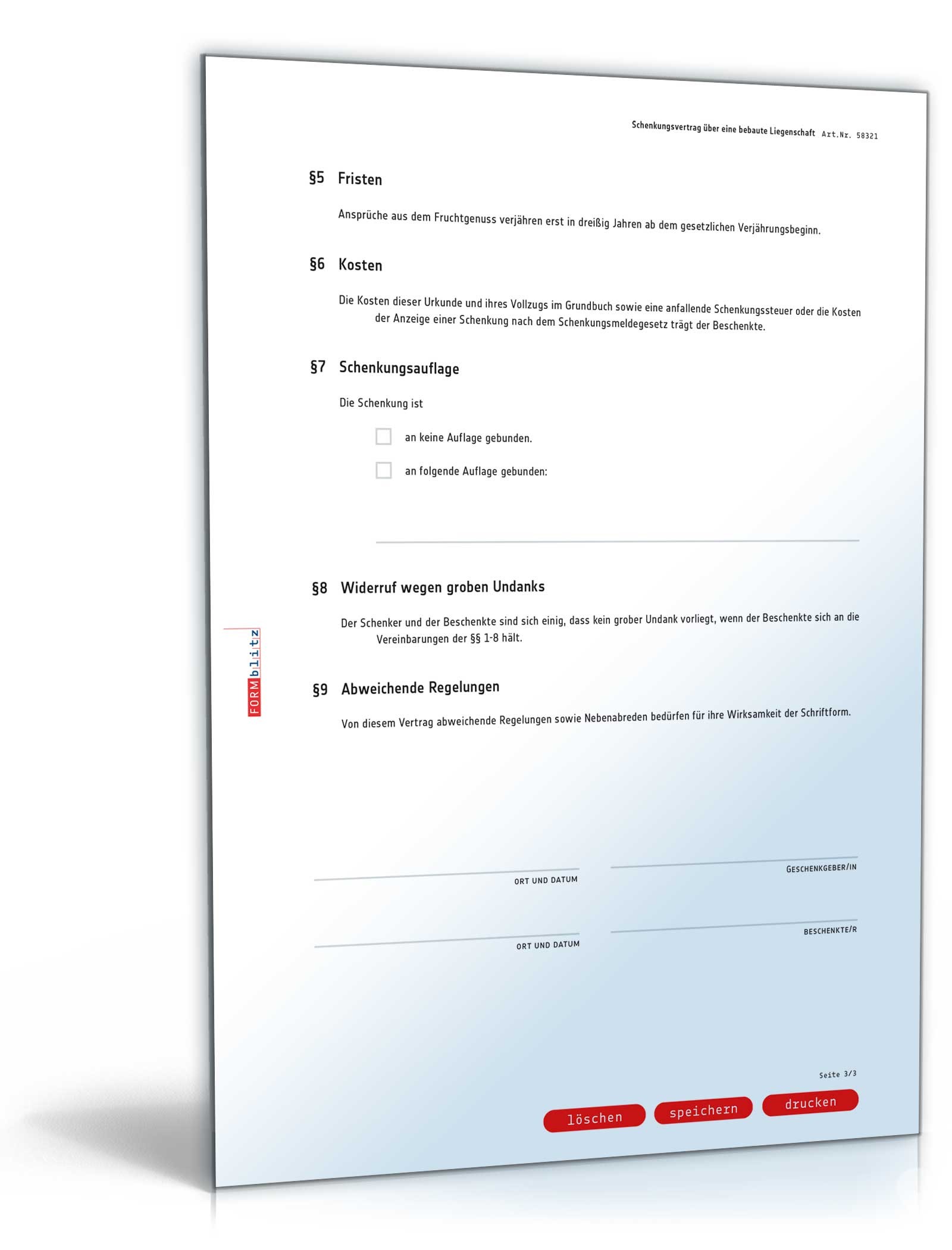 Schenkungsvertrag über eine bebaute Liegenschaft mit Fruchtgenuss PDF. Seite: 3