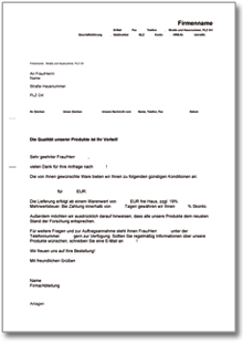 Angebot auf eine Anfrage Word