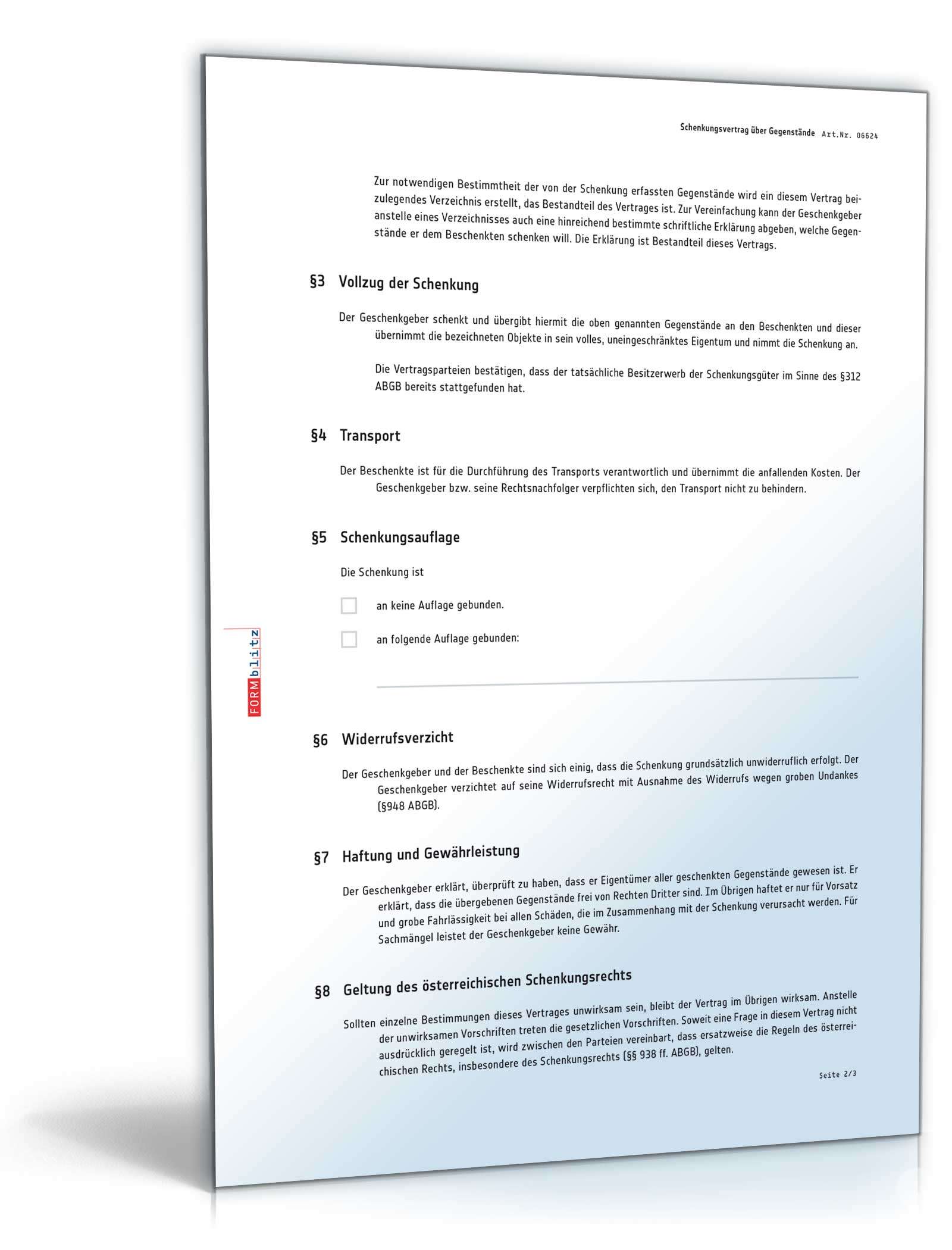 Schenkungsvertrag über Gegenstände PDF. Seite: 2