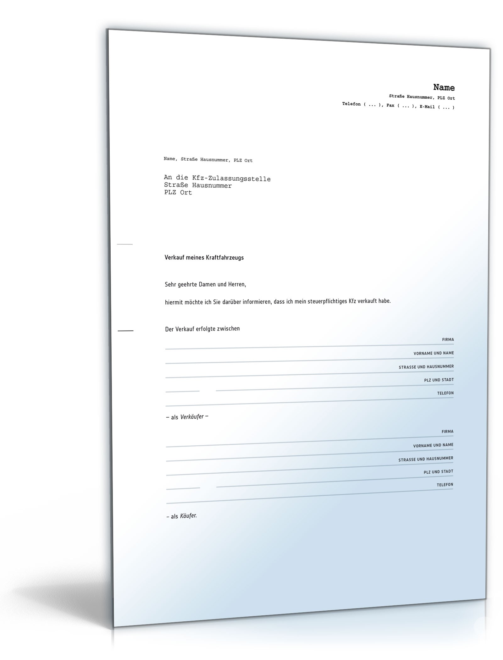 Mitteilung an die Kfz-Zulassungsstelle über den Verkauf des Fahrzeugs PDF