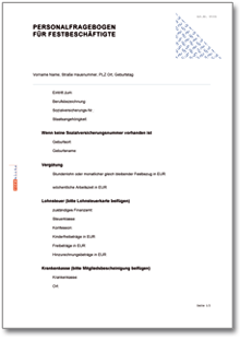 Personalfragebogen für Festbeschäftigte Word