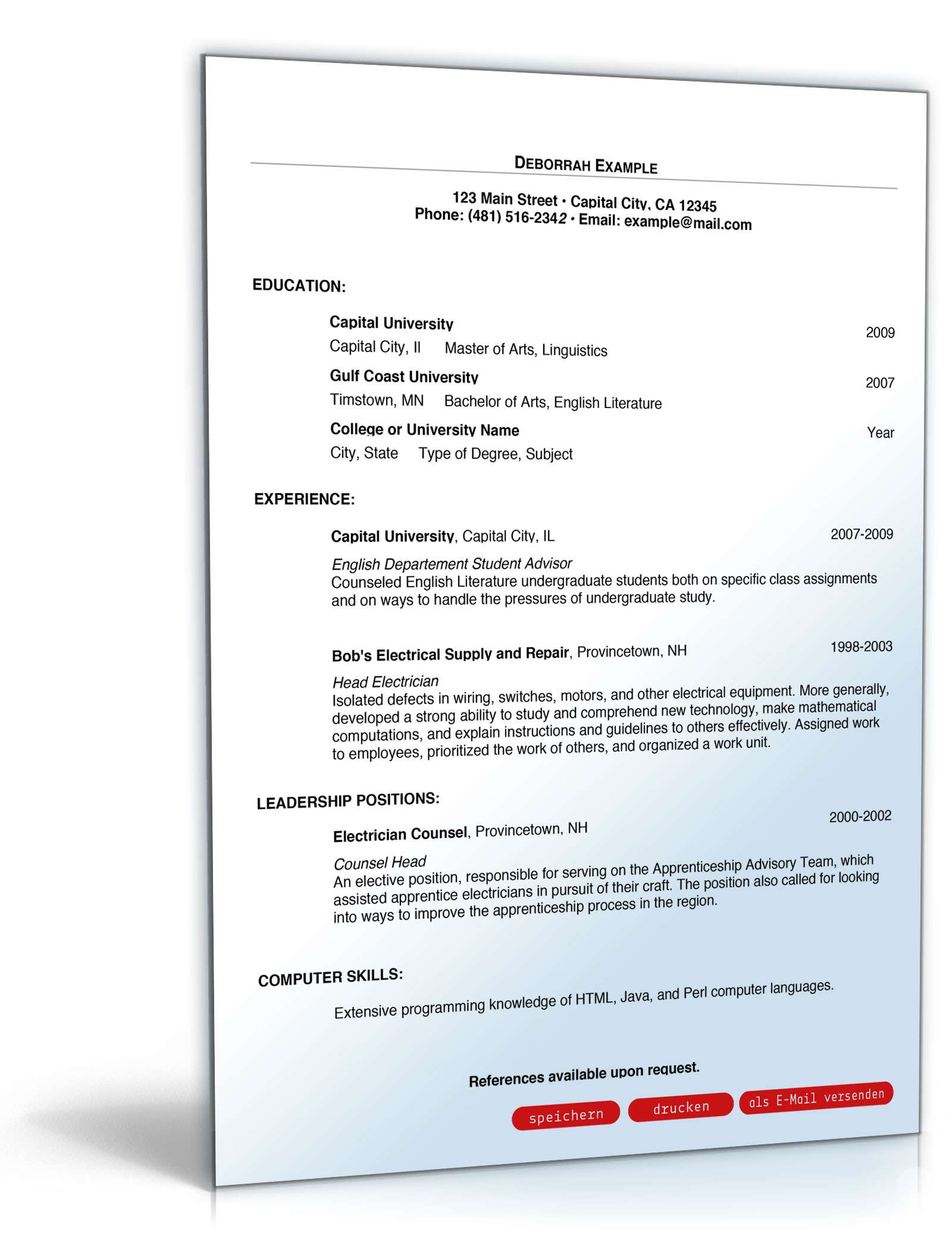 Lebenslauf auf Englisch (allgemein) PDF