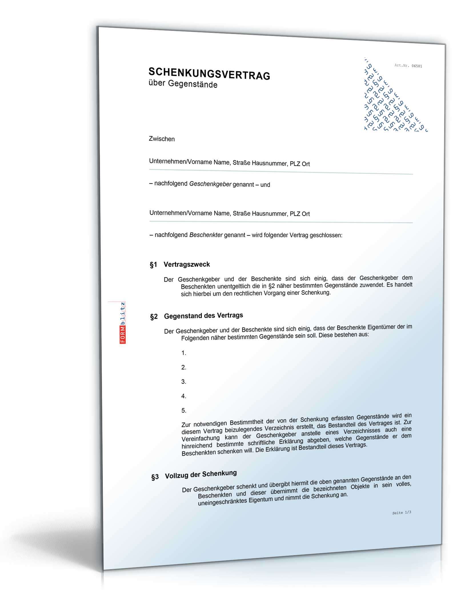 Schenkungsvertrag über Gegenstände Word. Seite: 2